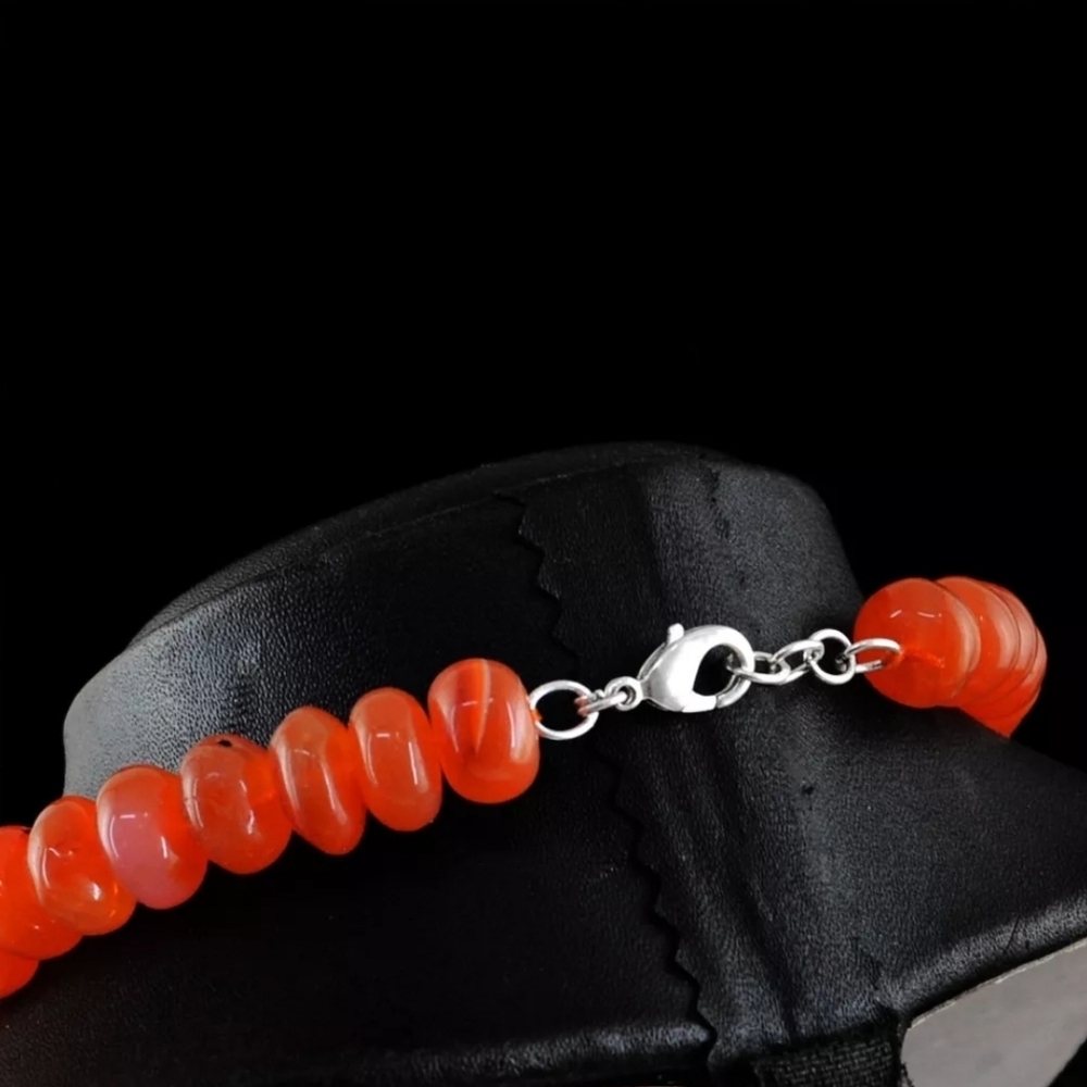 730 Cts Natural Orange Carnelian Round Rondelle Beads Gemstone Beaded Necklace - Picture 3 of 9